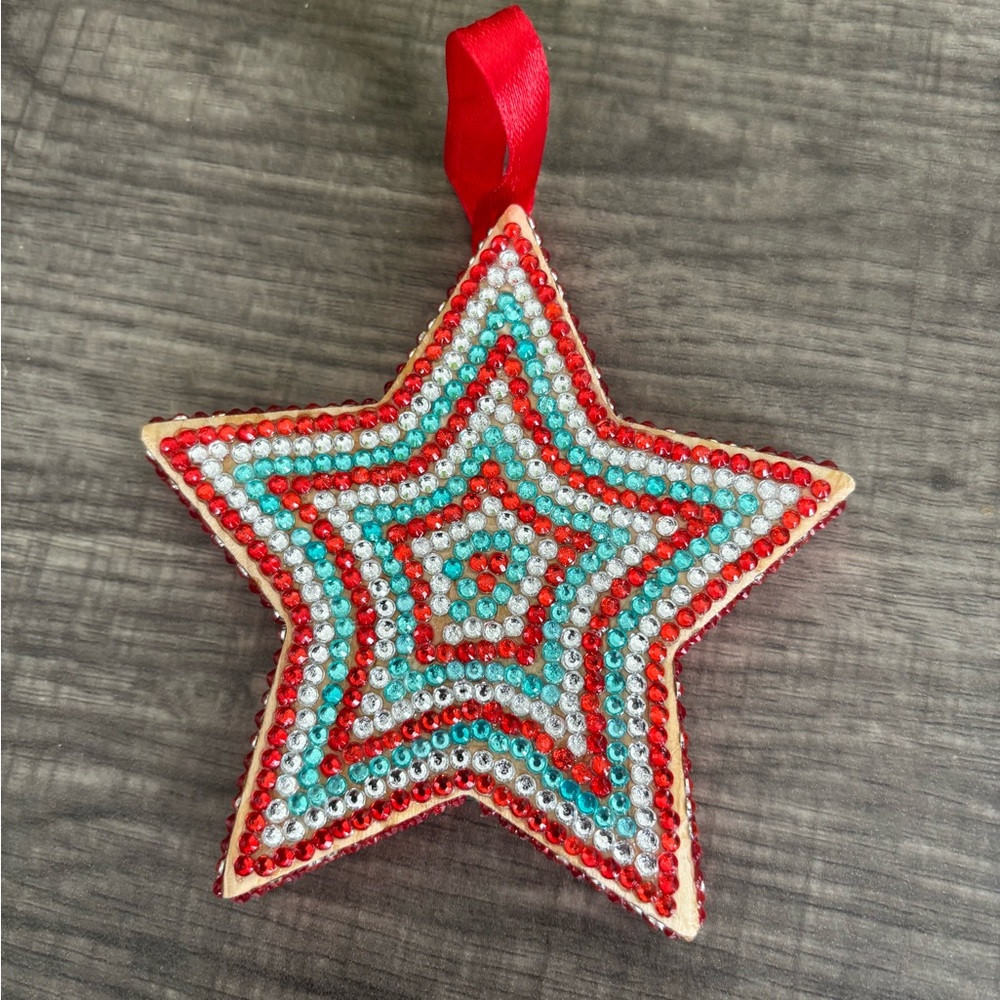 Beaded Star Ornament - Red, White and Blue